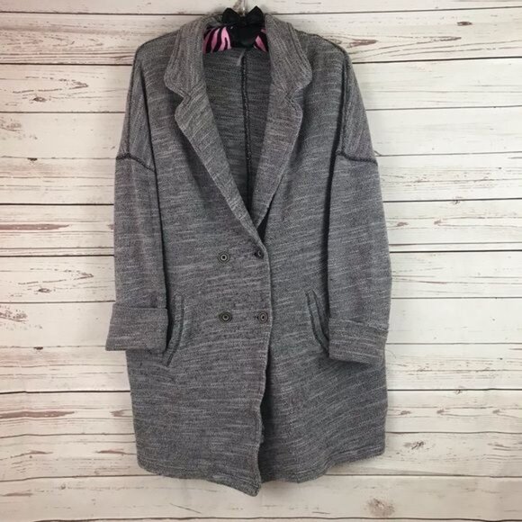 FREE PEOPLE Gray Knit Loose Double Button Cardigan Sz Medium - Picture 1 of 5